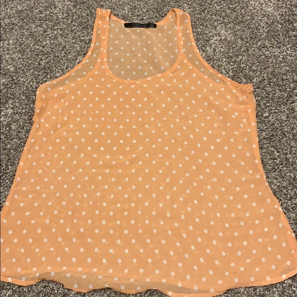 Orange and white shear polka dot tank top size S